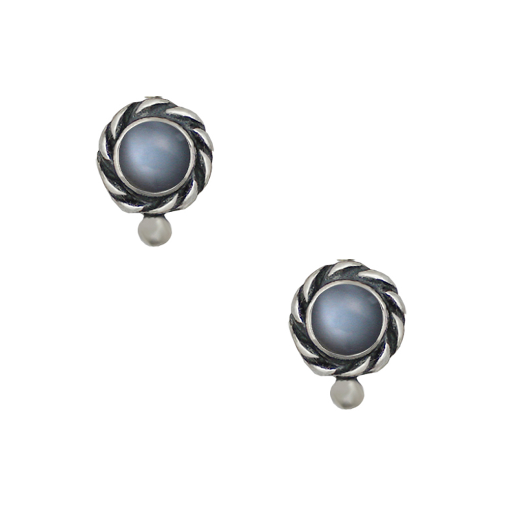 Sterling Silver Petite Grey Moonstone Post Stud Earrings